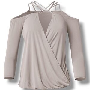 Venus Neutral Cold Shoulder Soft Stretchy Cutout Going Out Top Chic & Versatile